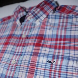 Vineyard Vines Tucker Shirt Red White and Plaid Whale Logo Classic Fit